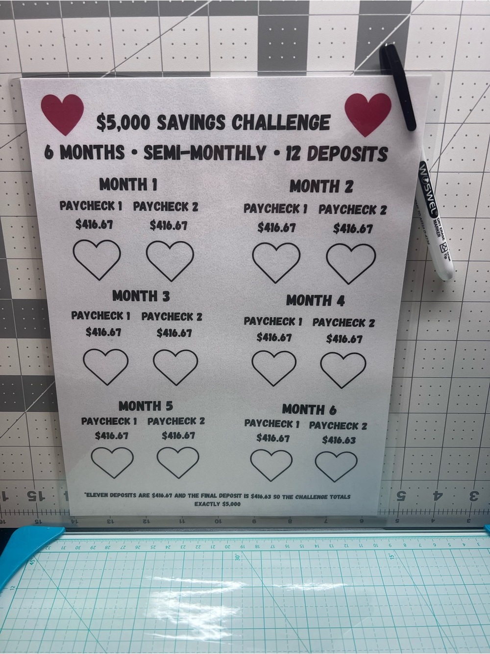 $5,000 Savings Challenge Dry-Erase Board - White with Red Accents